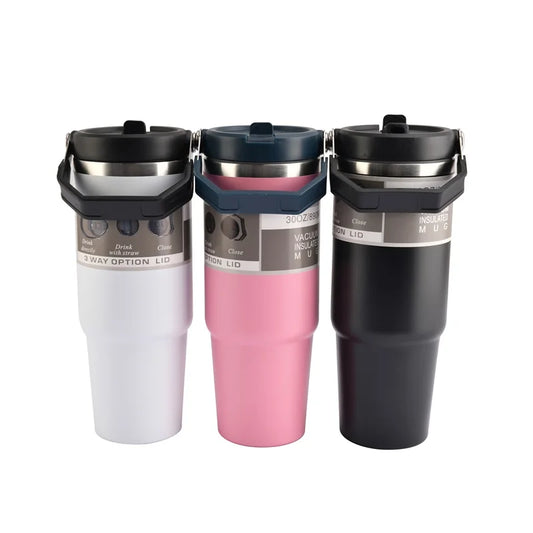 30oz portable ice cream cup, 304 stainless steel insulated and cold coffee cup, car mounted straw, car cup, new model