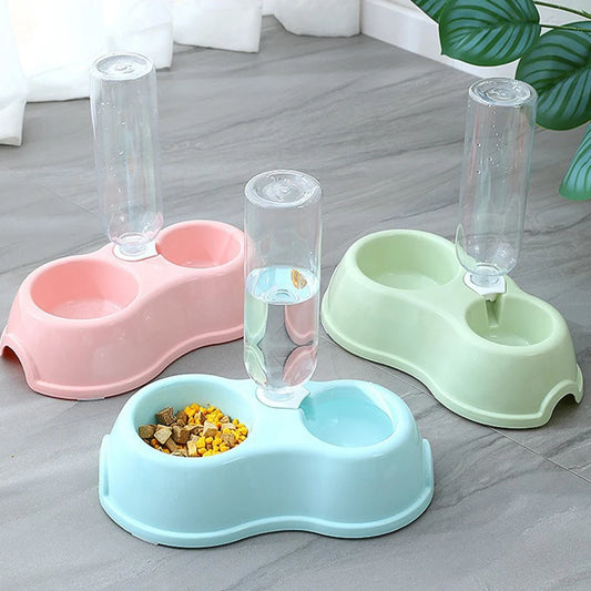 Pet Cat Bowl Automatic Feeder Water Dispenser Dog Cat Food Bowl with Drinking Raised Stand Double Dish Bowls for Cats Dogs Pet