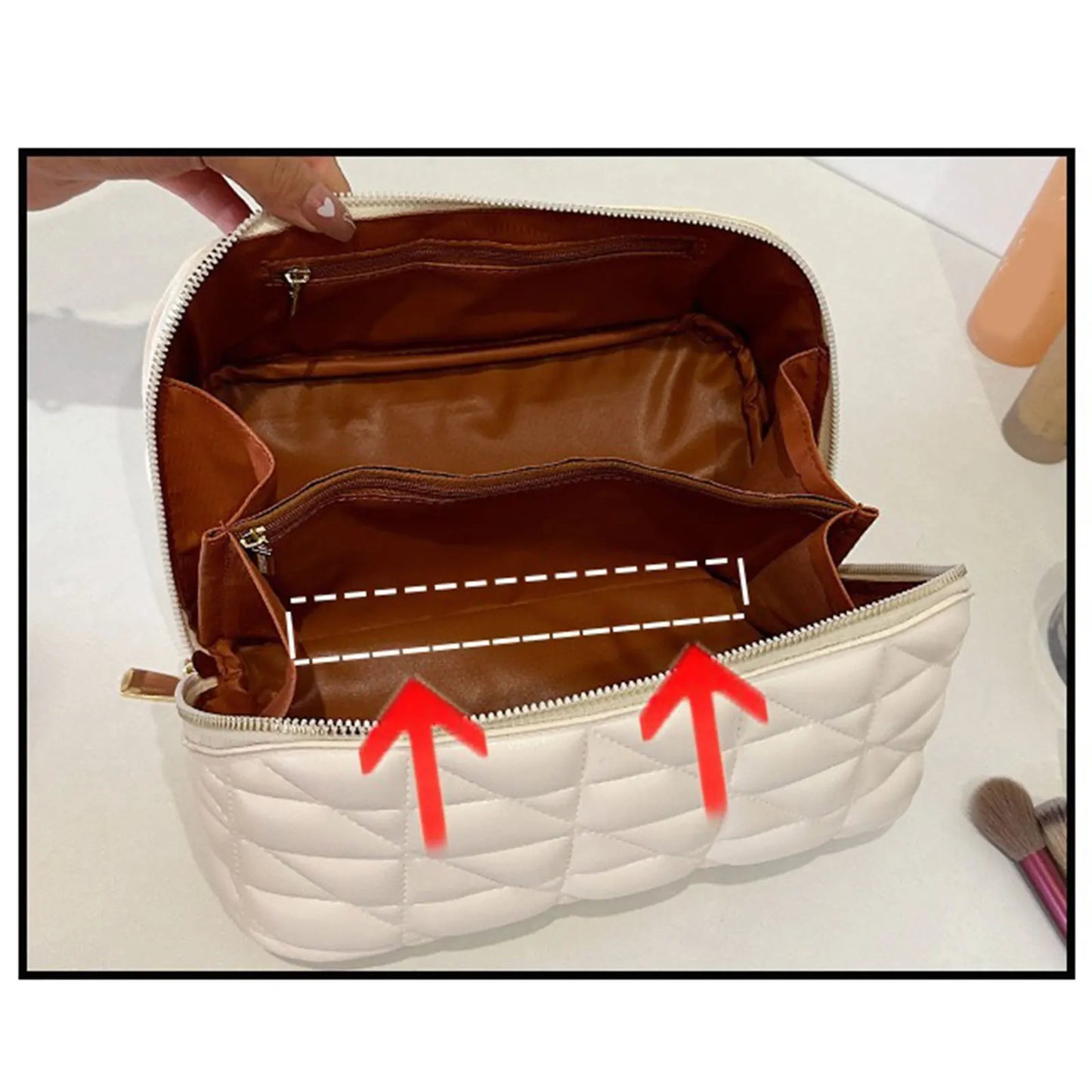 Makeup Bag Travel Essentials PU Leather Multipurpose for Women Toiletry Bag for Business Trip Makeup Brush Travel Dorm Daily Use