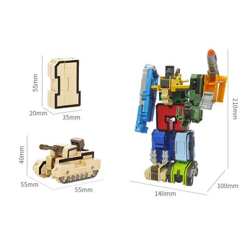 GUDI Assemble Robots Transformation Building Blocks Action Figure Car Model Deform Number Letters Alphabet Math Educational Toys