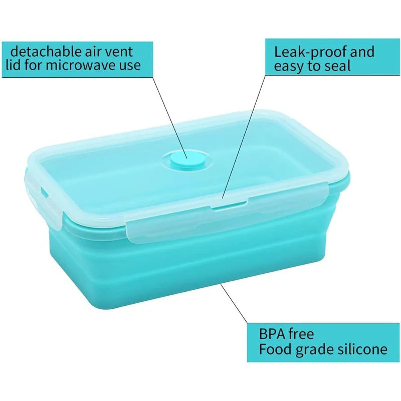 4 Pcs Silicone Collapsible Food Storage Containers with Lids Silicone Lunch Box Bento Box BPA free for Kitchen Pantry