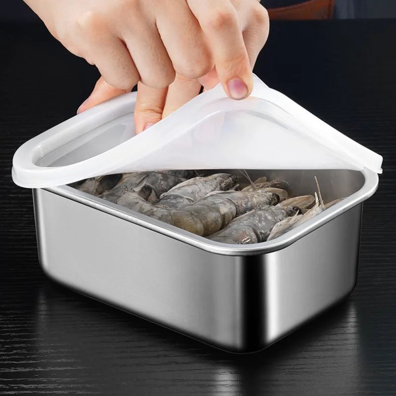 316Stainless Steel Food Plate With Lid 1000ML Square Food Serving Tray Food Grade Sealed Box Container For Oven Cooking Freezing