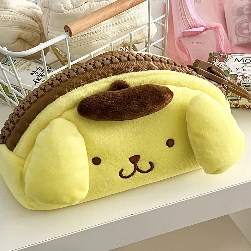 Sanrio Pom Pom Purin Anime Kawaii Pen Bag Cute Cartoon Student Stationery Creative Plush Pencil Box Girls Cosmetics Storage Bag