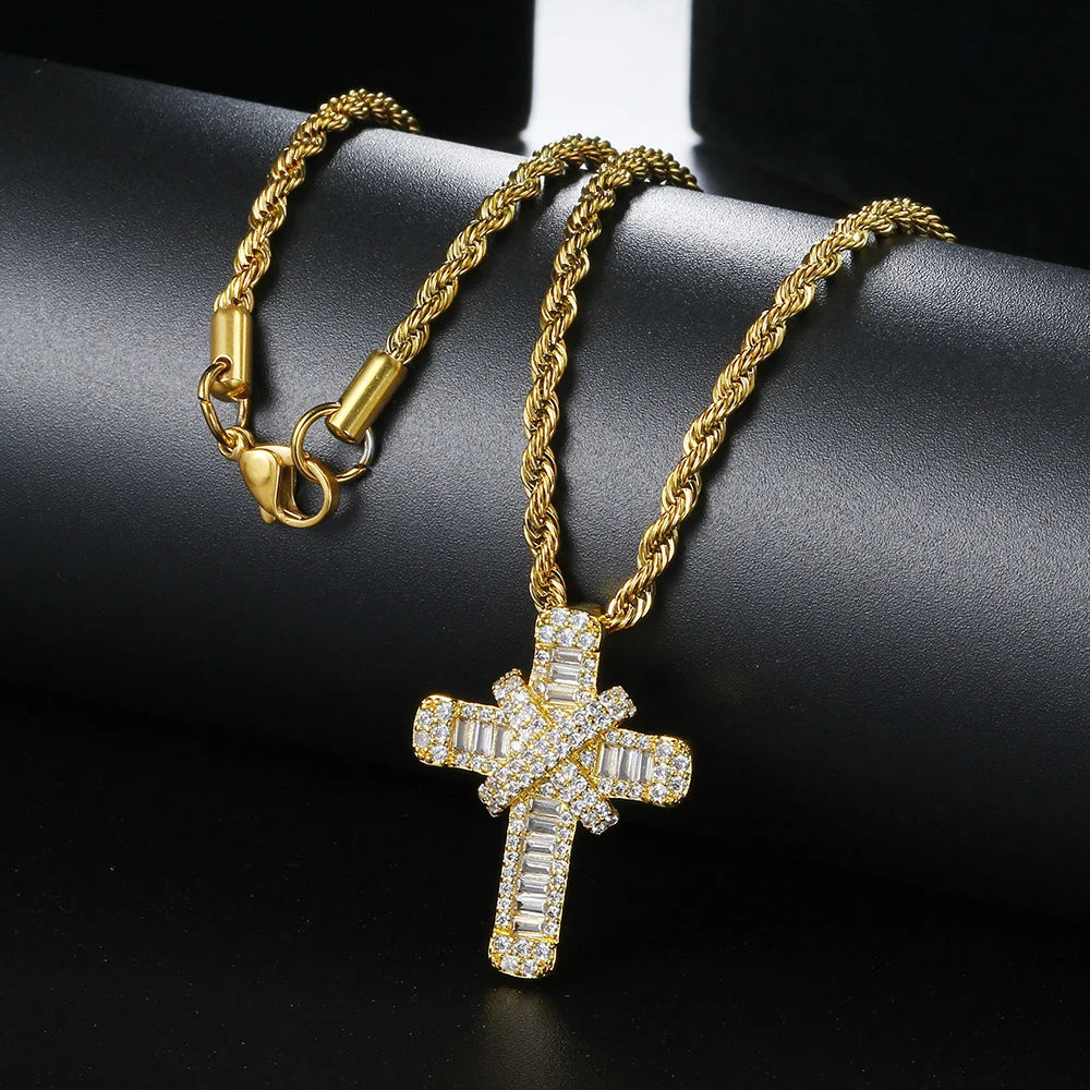 Iced Out Pendants Cross Necklaces for Women Hip Hop Gold Color Zircon Neck Chain Streetwear Hippie Jewelry Christmas Gift OHP142