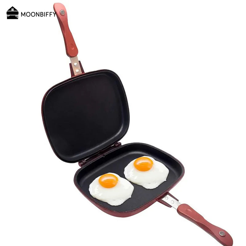 32CM/28CM Double-Sided Frying Pan Non-Stick Portable BBQ Grill Pan Flip Barbecue Cooking Tool Cookware Stove Cast Grill Cooker