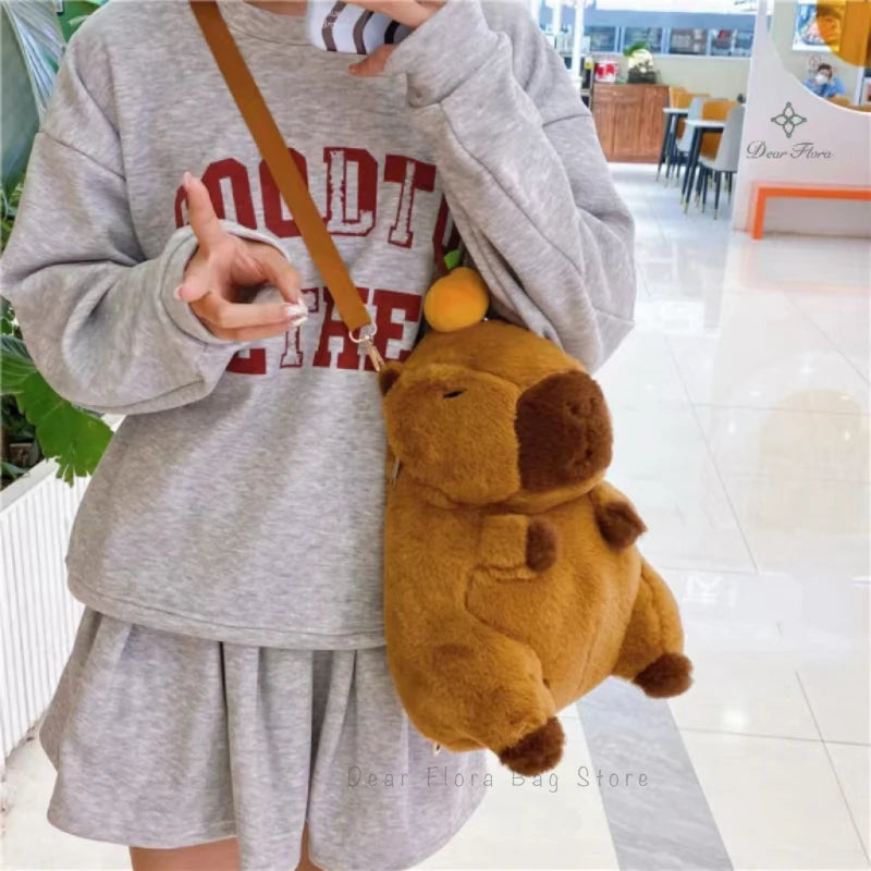 Cute Capybara Plush Backpack Kawaii Plushie Doll Fur Bag Shoulder Crossbody Bags Funny Children Bag Mini Knapsack Bag Girl Gifts