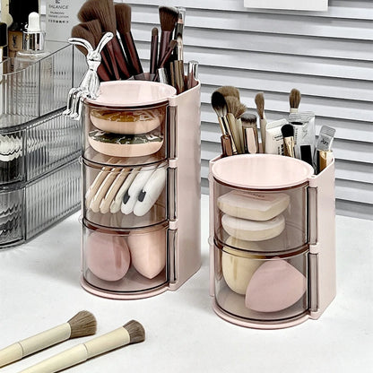 Rotating Powder Puff Storage Box Dust-proof Desktop Beauty Egg Air Cushion Rack Multi-layer Lipstick Makeup Brush Storage Rack