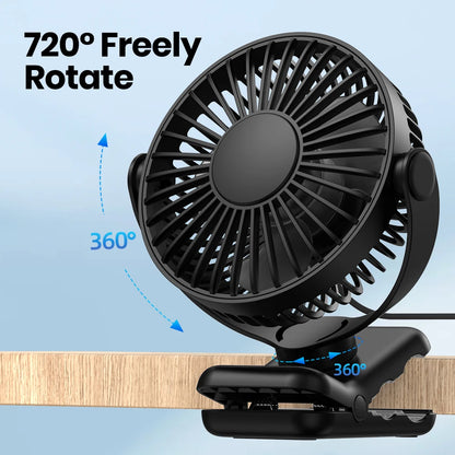 TOPK Mini Portable Clip on Fan,USB Desk Fan,3 Speeds Quiet Wind 720° Rotate Personal Electric Fan,Standing fans for Room Home