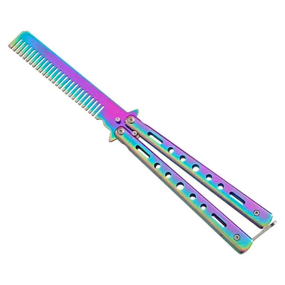 1pc Foldable Comb Stainless Steel Practice Training Butterfly Knife Comb Moustache Beard Comb Salon Hairdressing Styling Tools