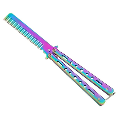 1pc Foldable Comb Stainless Steel Practice Training Butterfly Knife Comb Moustache Beard Comb Salon Hairdressing Styling Tools