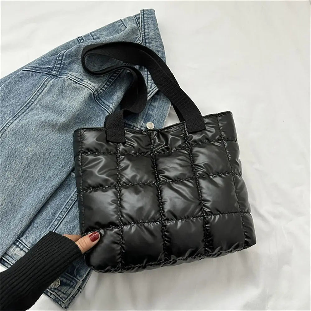 Quilted Shoulder Bags Fashion Solid Color Large Capacity Tote Bags Down Cotton Padded Shopping Bags Women Girls