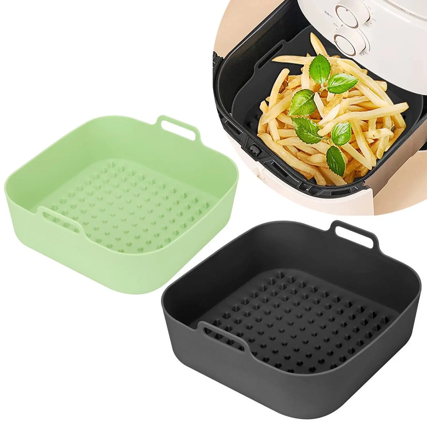 2 PCS Silicone Air Fryer Basket Baking Pizza Fried Chicken Dessert Baking To High Temperature Resistance Reusable Oven Tray