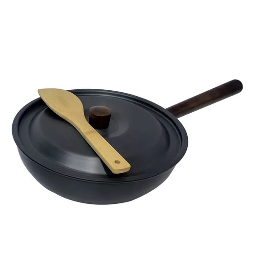 Aluminum Camping Wood Handle Wok Cookware, Outdoor Tableware, Picnic BBQ Cooking, Tourism, Kitchen Equipment, 3-4 Persons