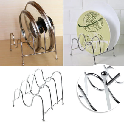 P82C Three-Layer Metal Pot Lid Rack Cutting Board Shelf Dish Holder Kitchen Organizer