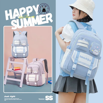 New Nylon Schoolbag Korean Fashion Cute Backpack for Girls Middle School Students Large Capacity Waterproof School Backpack