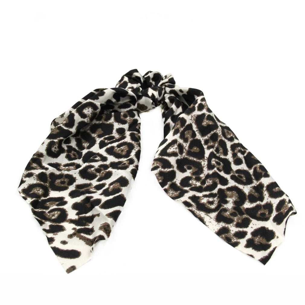 Vintage Leopard Print Satin Long Ribbon Ponytail Scarf Hair Tie Scrunchies Women Girls Elastic Hair Bands Hair Accessories