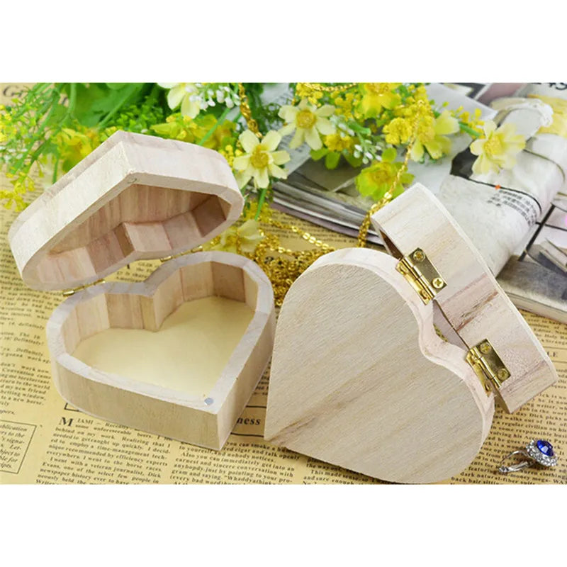 Storage Box Heart Shape Wood Case Jewelry Box Wedding Gift Makeup Cosmetic Earrings Ring Desk Rangement Make Up Wooden Organizer