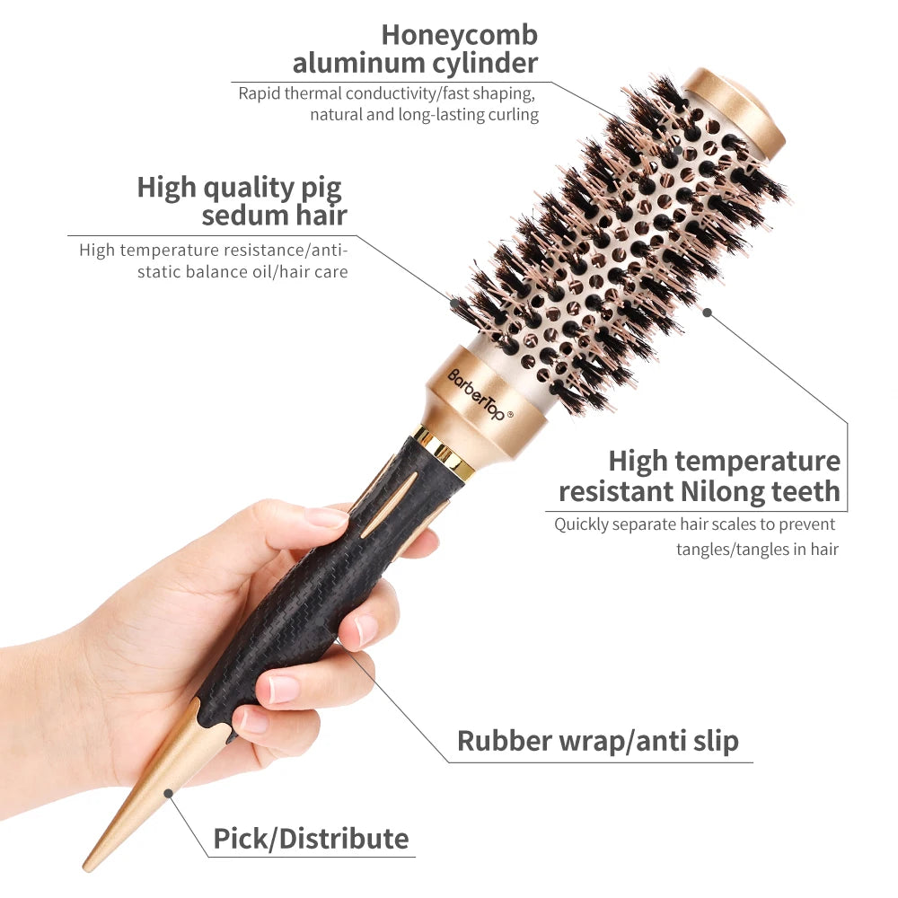 Speciality Round Rolling Brush Straight Hair Comb Boar Bristle Brush Blowing Curling Hairdressing Styling Tool