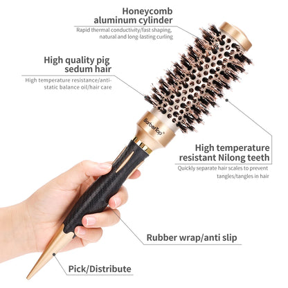 Speciality Round Rolling Brush Straight Hair Comb Boar Bristle Brush Blowing Curling Hairdressing Styling Tool