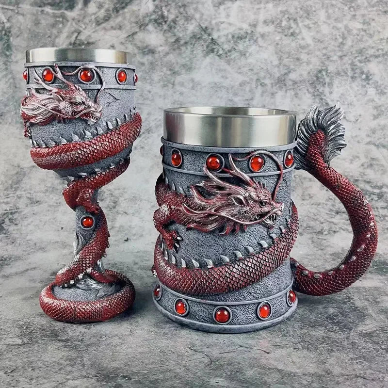 Creative Chinese Dragon Beer Mug made of Resin and 304 Stainless Steel. This large capacity coffee cup also serves as a water jug. Ideal for barware and perfect as a gift for men.