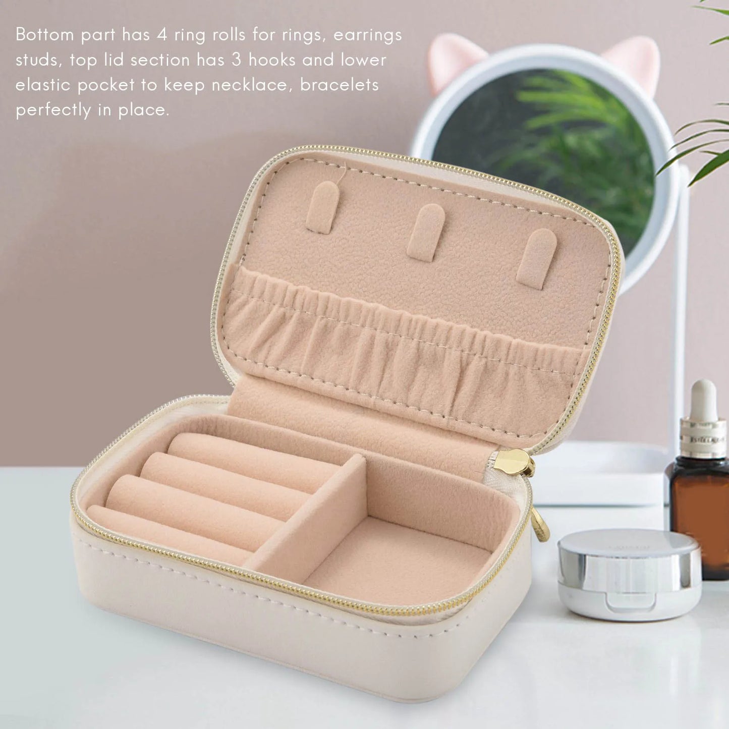 Small Jewelry Box,Portable Travel Jewelry Box Organizer Display Storage Case for Rings and Earrings White