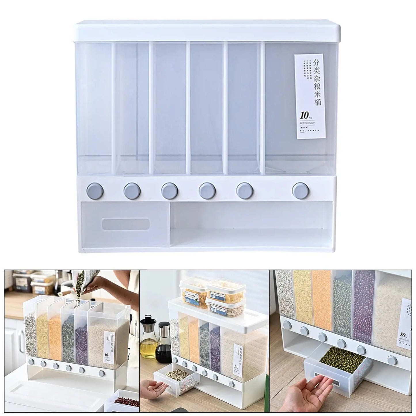 Wall-Mount Dry Food Dispenser Cereal Rice Nut Organizer Storage Container