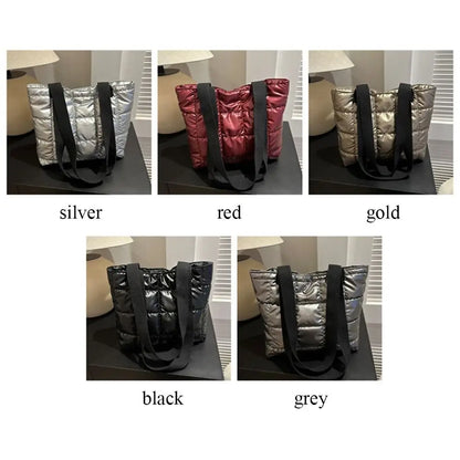 Quilted Shoulder Bags Fashion Solid Color Large Capacity Tote Bags Down Cotton Padded Shopping Bags Women Girls