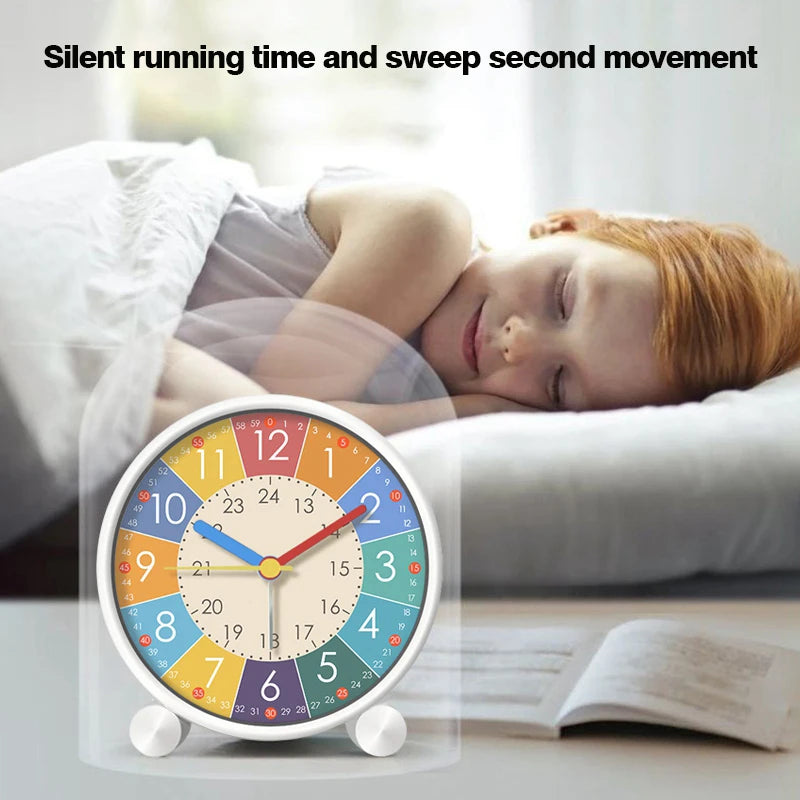 Kids Educational Alarm Clock Desktop Teaching Clock Round Mute Early Education Home Bedroom Decoration Boys Girls Students Gift