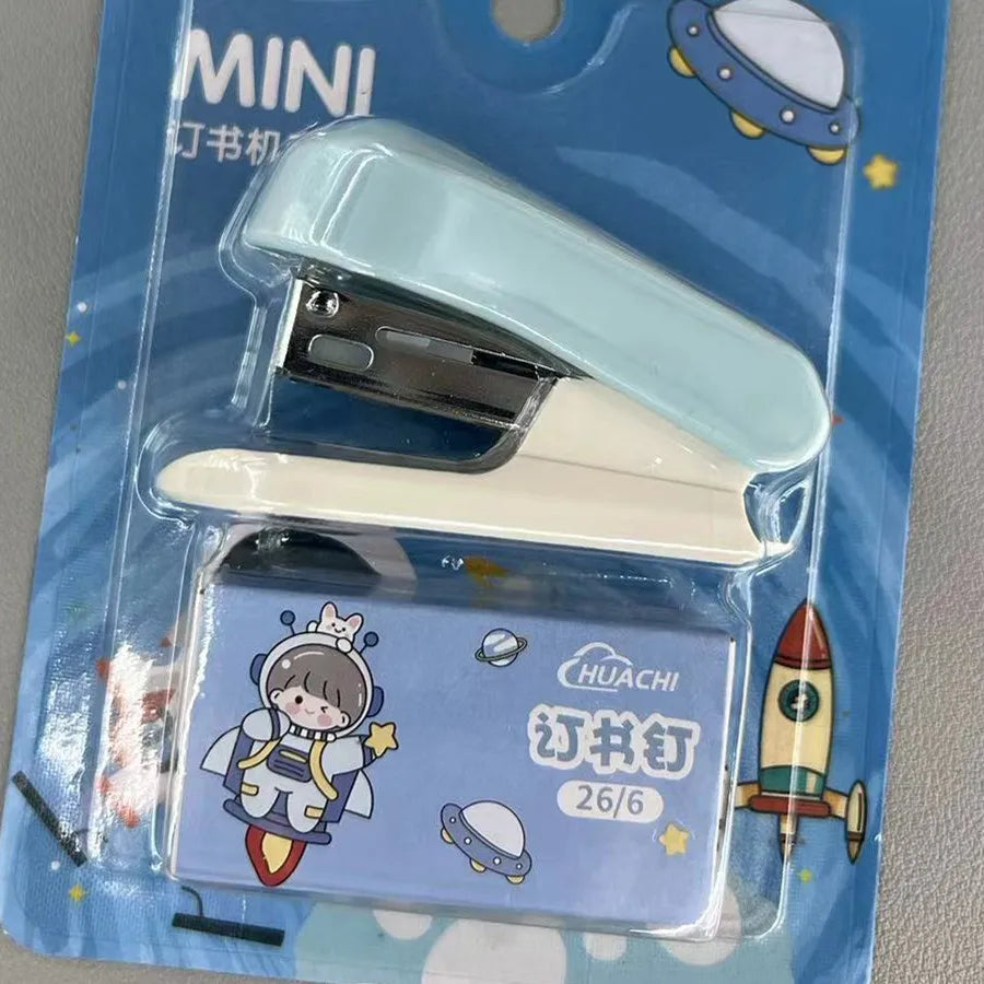 Mini Stapler with Staple Remover & Staples Set with Cute Dog Cartoon Pink Blue