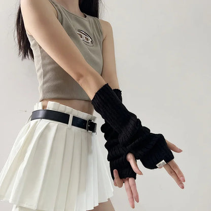 Y2K Women Sweet Knitted Arm Warmers Long Gloves Sleeve Winter Fingerless Gloves Lolita Girls Punk Gothic Accessories Mittens