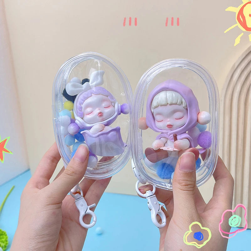 1pcs Cute Cartoon Doll Storage Bag Keychain PVC Transparent Mystery Box Thicken Wallet Girl Children Kawaii Toy Doll Gift Bag