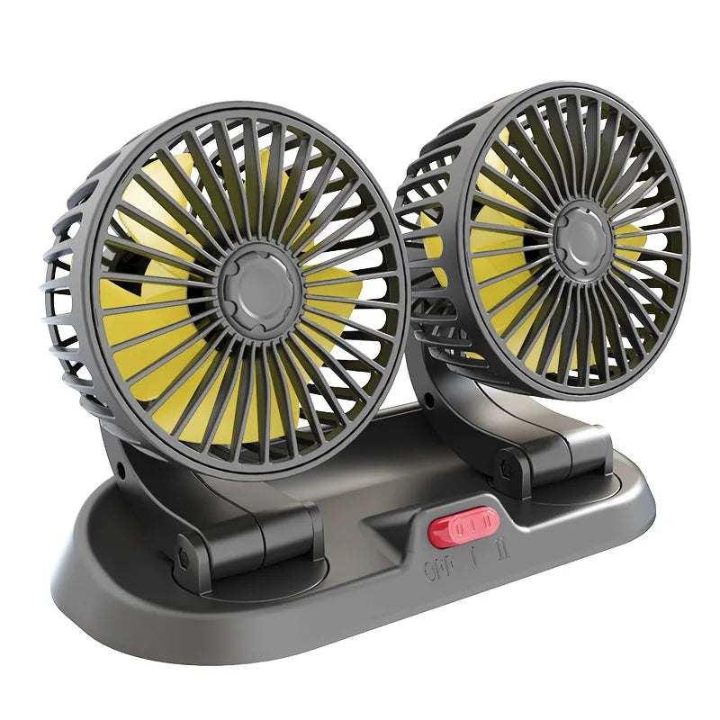 Summer Car Fan USB Plug and Play Portable Mini Powerful Double-Head Fan Adjustable Strong Wind 2 Gears Heat Dissipation Car Fan