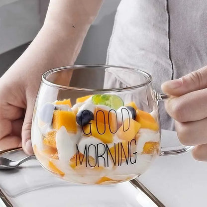 350ML Transparent Glass Coffee Tea Mug Creative Letter Printed Drinks Dessert Breakfast Milk Cup Mugs Handle Drinkware