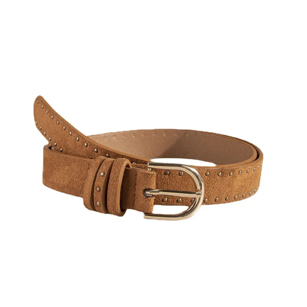 Metal Rivet Decoration Waistbands Belts for Women Fashion Woman Apparel Accessories Vintage Western Style Camel color