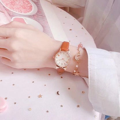 2023 Fashion Kids Love Digital Dial Children Watch Set Leather Strap Quartz Watches Kid Girls Clock Children Watch + Bracelet