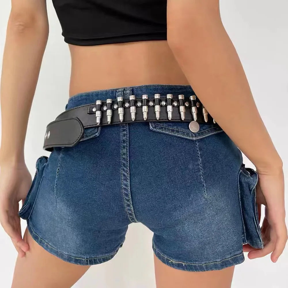 New Punk Rivets Bullet Belt Square Bead Rivet Metal Belt PU Hip Hop Gothic Jeans Decorative Accessories Women Men Waistband