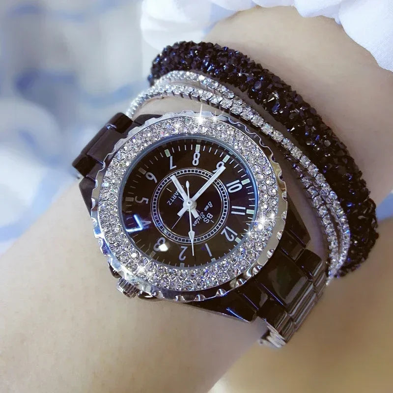 Diamond Watches Woman 2023 Famous Brand Black Ceramic Watch Women Strap Women's Wristwatch Rhinestone Women Wrist Watches