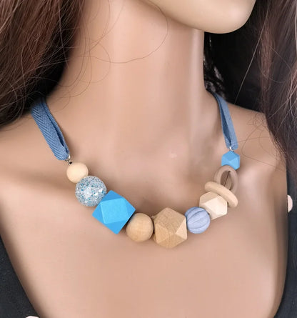 Women's Wood Beads Necklace for Women Geometric Wooden Beaded Necklaces & Pendants Statement Necklace New Fashion Jewelry NR037