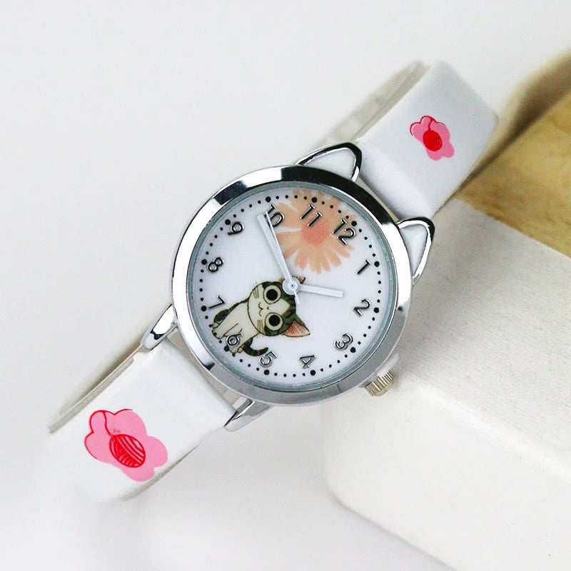 Cute Cheese Cat Pattern Women Watch Quartz Analog Ladies Watches Kids Girls Student Clock Gift Fashion Belt Boy Watch