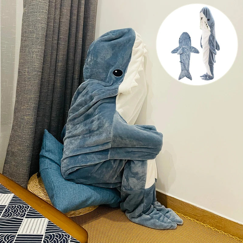 Cartoon Shark Sleeping Bag Pajamas Office Nap Shark Blanket Karakal High Quality Fabric Mermaid Shawl Blanket For Christmas Gift