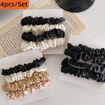 4pcs/pack Women Silky Satin Skinny Elastic Hair Band Girls Ponytail Holders Small Hair Rope Simple Hair Ties Korean Rubber Band