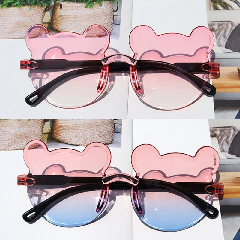 Hot Sale!Children Cute Cartoon Bear Shape Sunglasses Boy Girls Summer Anti-UV UV400 Rimless Sun Glasses Kids Outdoor Sun Glasses