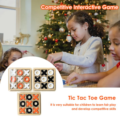 Camping Tic-Tac-Toe Game Mini Tabletop Wooden Board Game Competitive X O Blocks For Coffee Table Decor Party Games Kids Gift