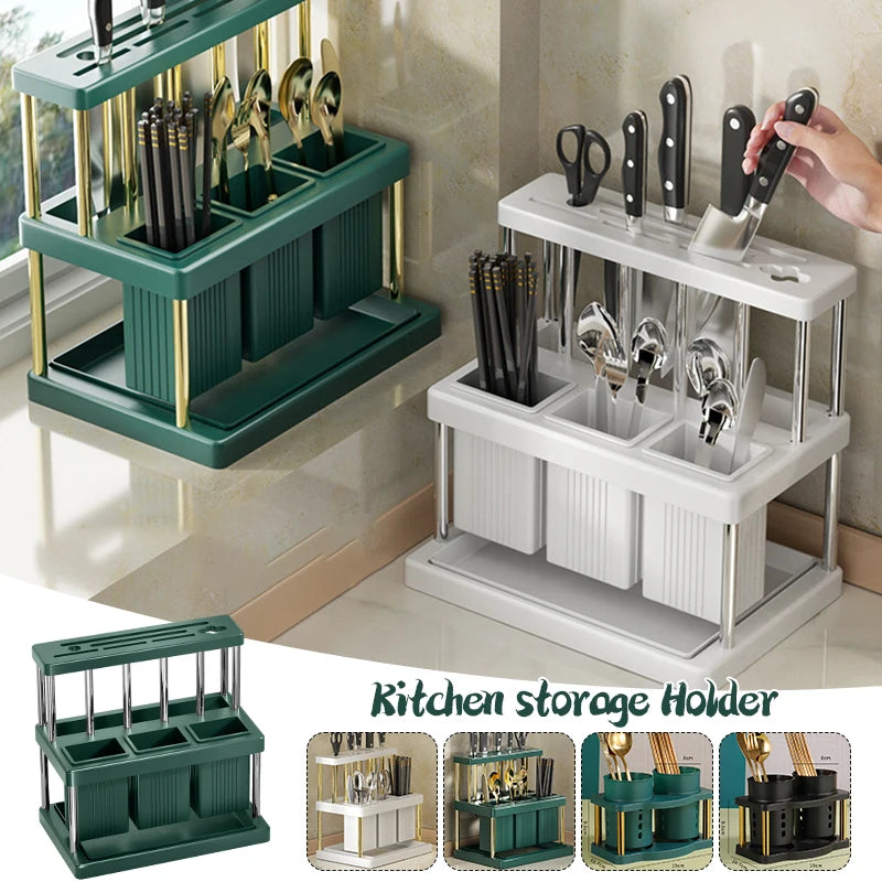 Kitchen Cutlery Holder Spoon Fork Chopstick Storage Rack Utensils Organizer Box Multifunctional Spoon Drain Storage Rack