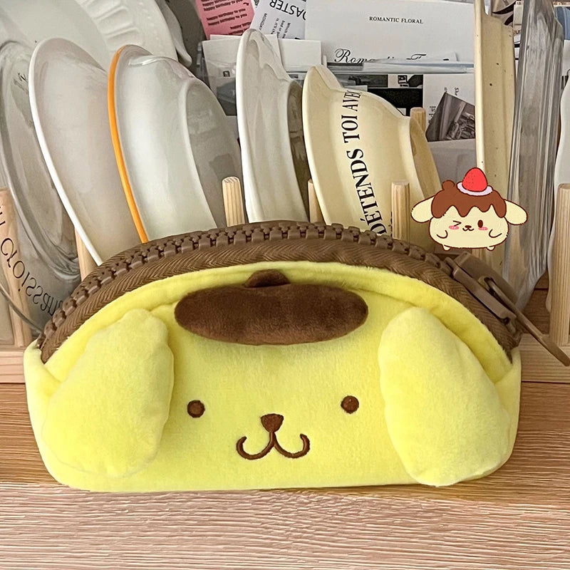 Sanrio Pom Pom Purin Anime Kawaii Pen Bag Cute Cartoon Student Stationery Creative Plush Pencil Box Girls Cosmetics Storage Bag