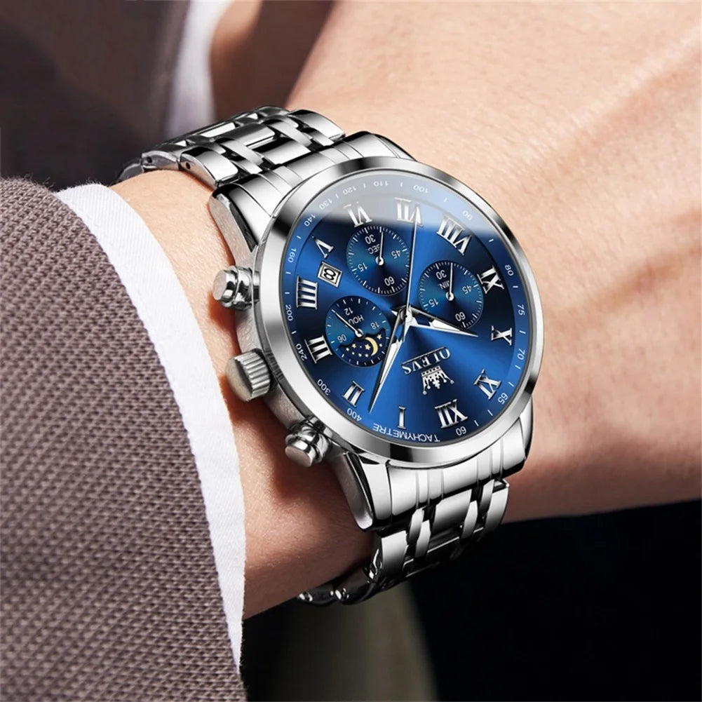 OLEVS 5529 Luxury Quartz Watch For Men Roman Scale Moon Phase Chronograph Man Watches Waterproof Luminous Calendar Wrist Watch