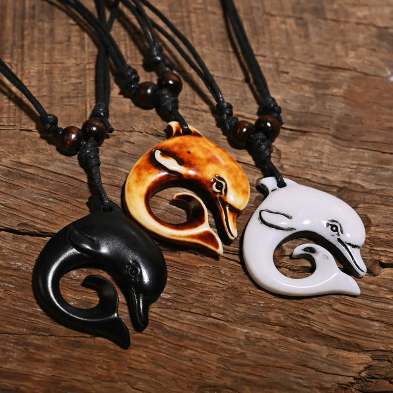 FX062 New Zealand Maori Yak bone necklace Dolphin pendant man Choker Retro Jewelry Hawaii Surfing necklace Amulet Gift