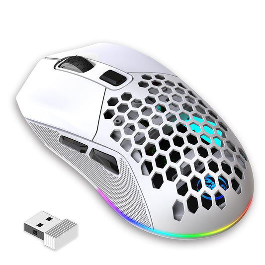 Dual-mode Wireless Lightweight Mouse Rechargeable Hollowed Honeycomb 2.4G and BT5.1 Gaming Mouse For Tablet Laptops PC