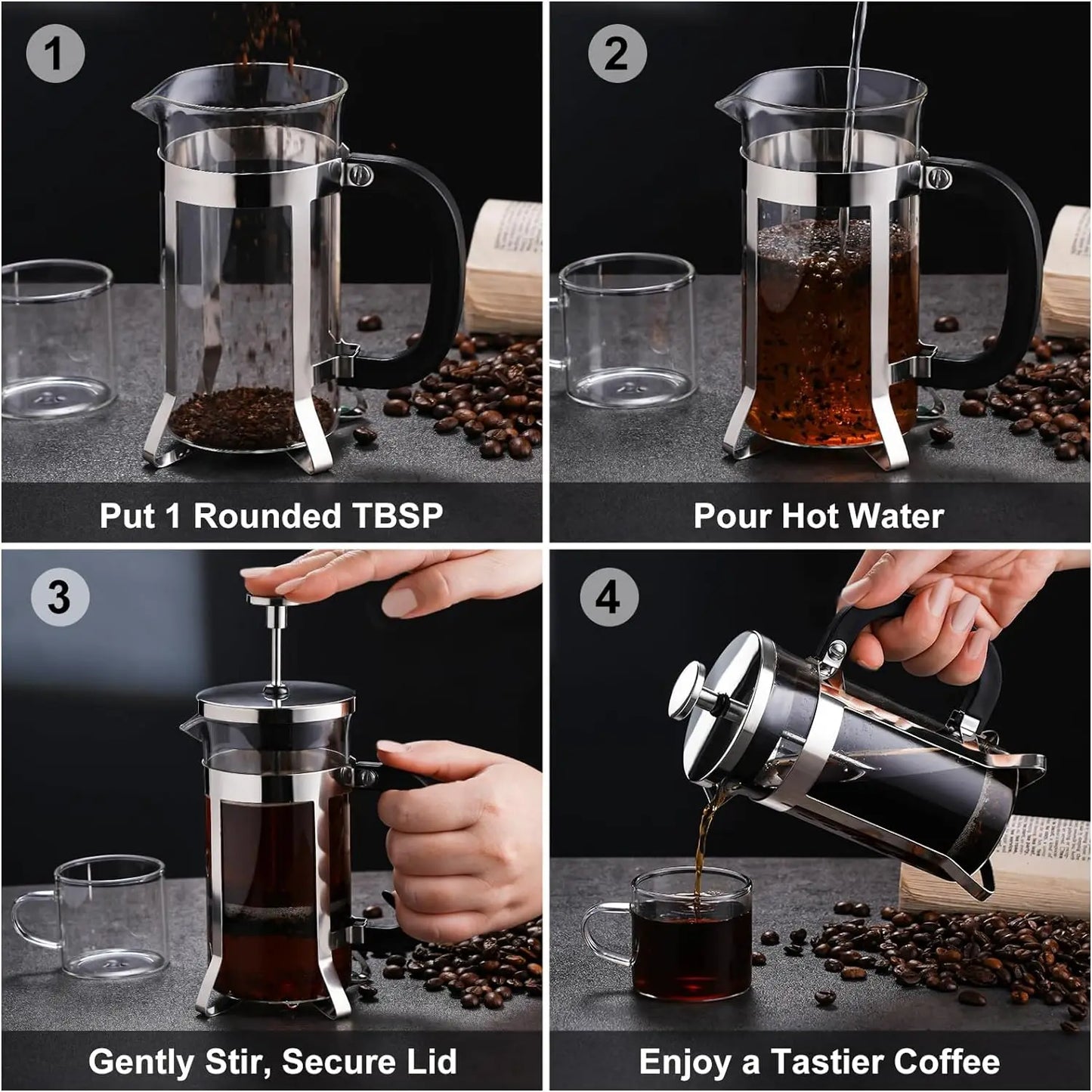 GIANXI Black 350ML Coffee Maker Transparent Glass French Press Stainless Steel With Lid Handle Coffee Pot Coffeeware Teaware