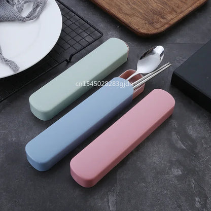 3Pcs/Set Travel Camping Cutlery Set Portable Tableware Stainless Steel Chopsticks Spoon Fork Steak Knife with Storage Case